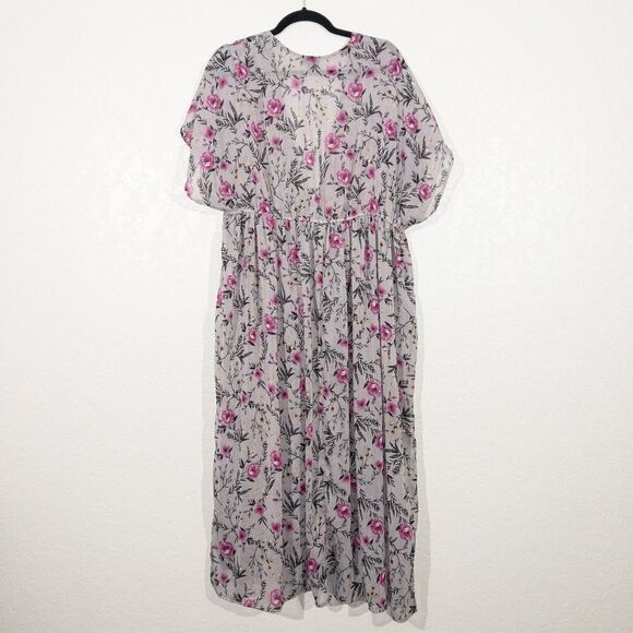 Torrid Gray‎ Flower Sprig Lurex Duster Kimono Size 1/2 - Picture 10 of 10